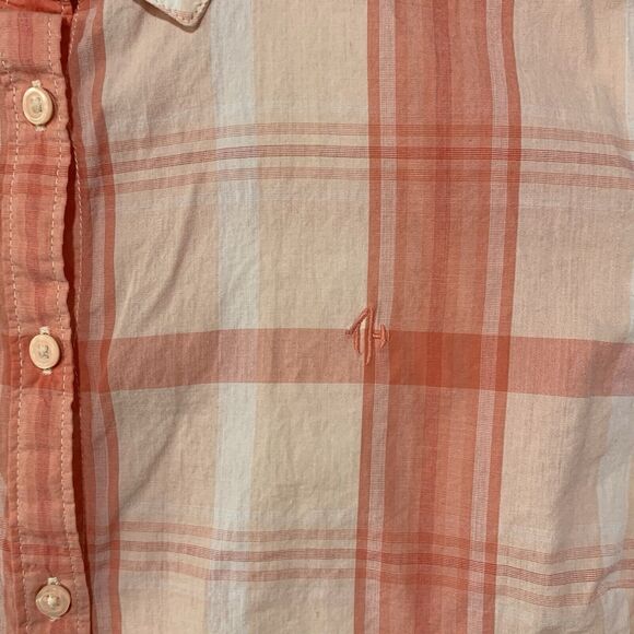 Tommy Hilfiger Shirt Women XL Plaid Salmon Vibrant Lightweight Collared Summer - Picture 9 of 9